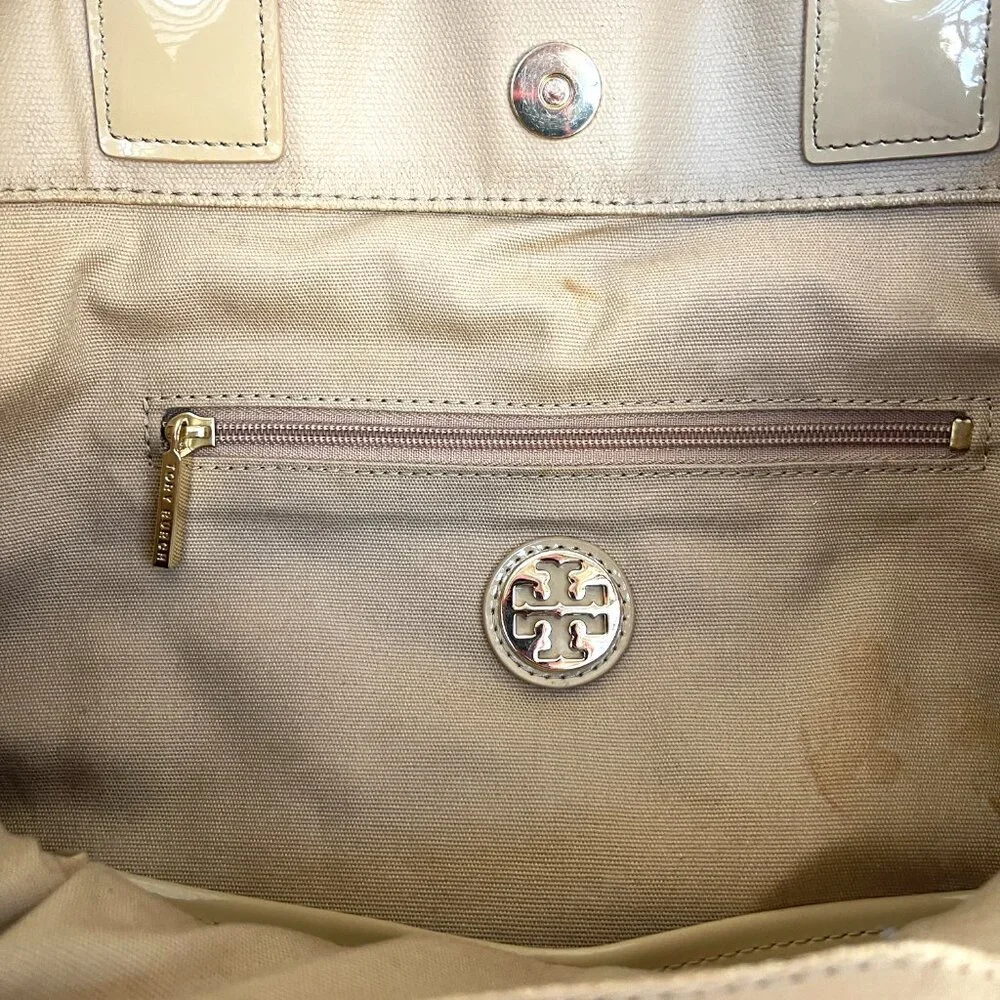 Tory Burch Nude Coated canvas and patent leather Ella tote bag